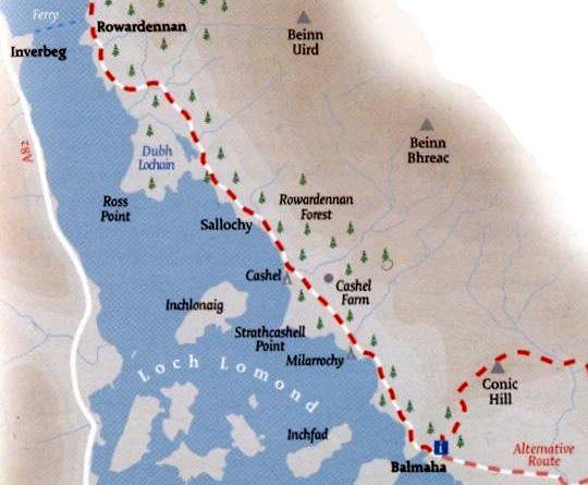Map of West Highland Way from Balmaha to Rowardennan