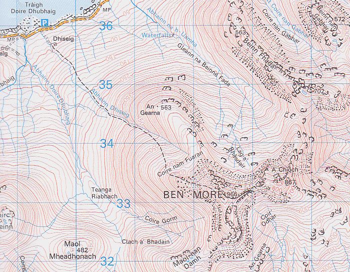 Map showing the ascent Route on Ben More on the Island of Mull