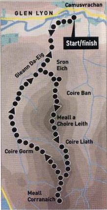 Route Map  for Meall Corranaich and Meall a' Choire Leith