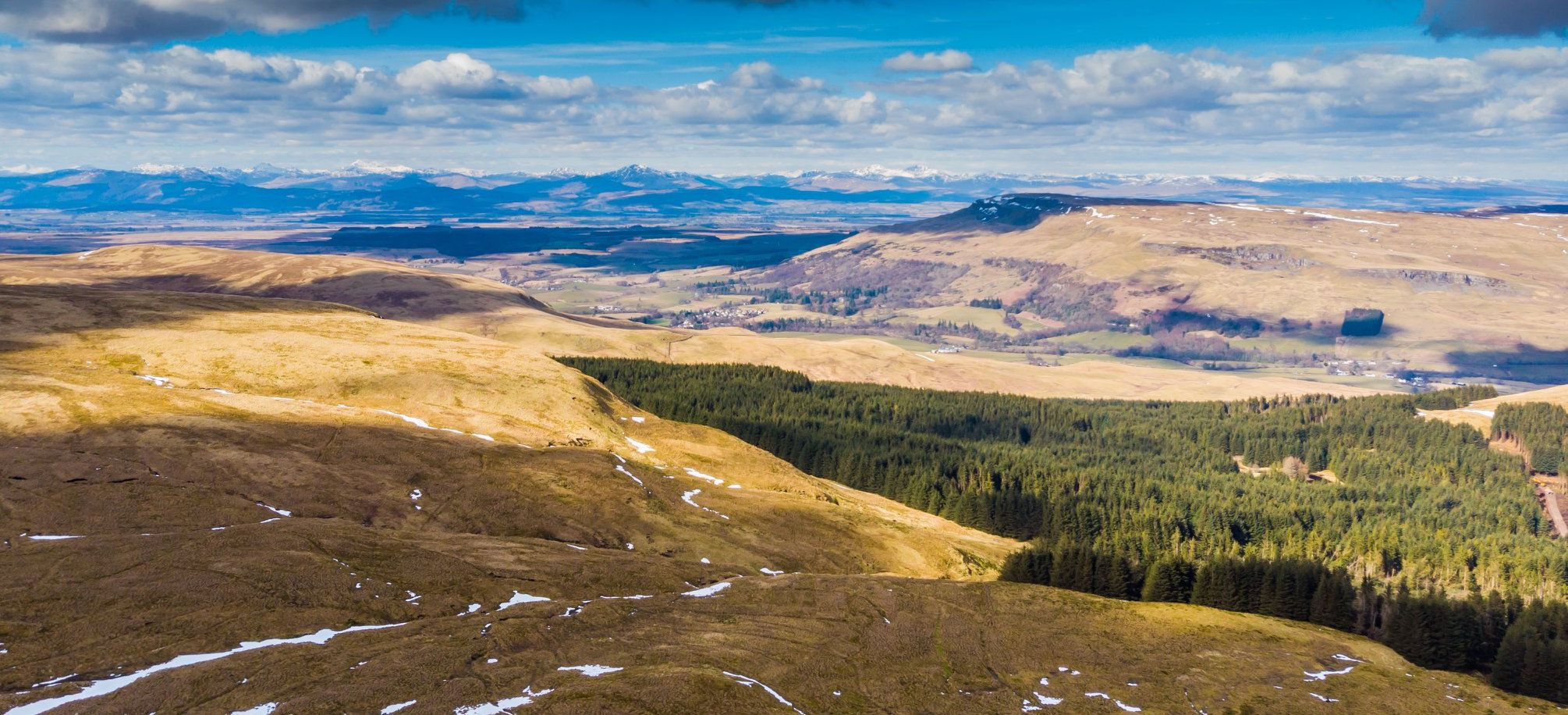Aerial view of Stronend in the Fintry Hills and the Campsie Fells
