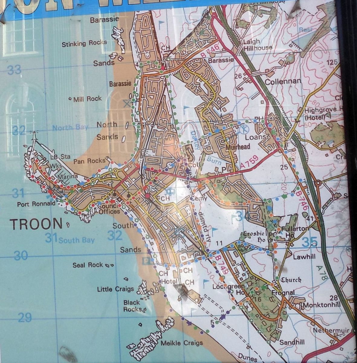 Map and Walking Route from Irvine to Troon along the Ayrshire Coast