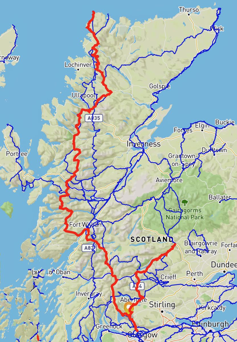 Walking Scotland from End to End - route Map