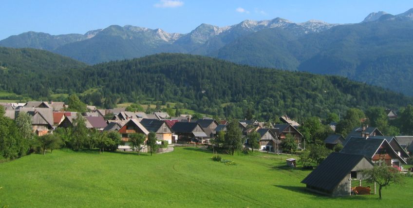 Village of Stara Fuzina in Bohinj in the Julian Alps of Slovenia