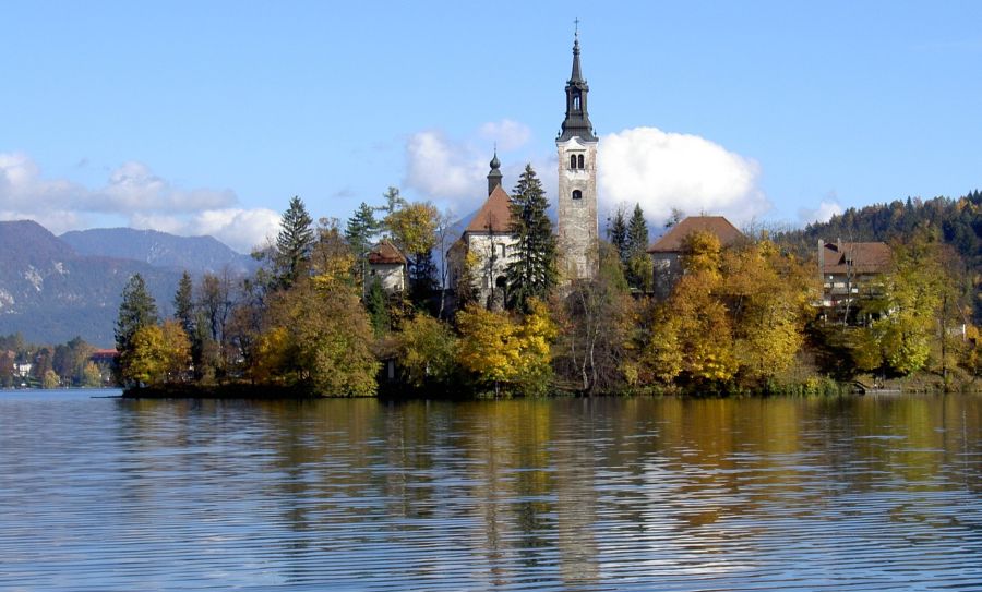 Church on Island in Lake Bled in Slovenia