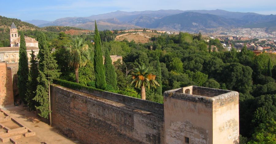 Sierra Nevada from Alhambra in Granada in Southern Spain
