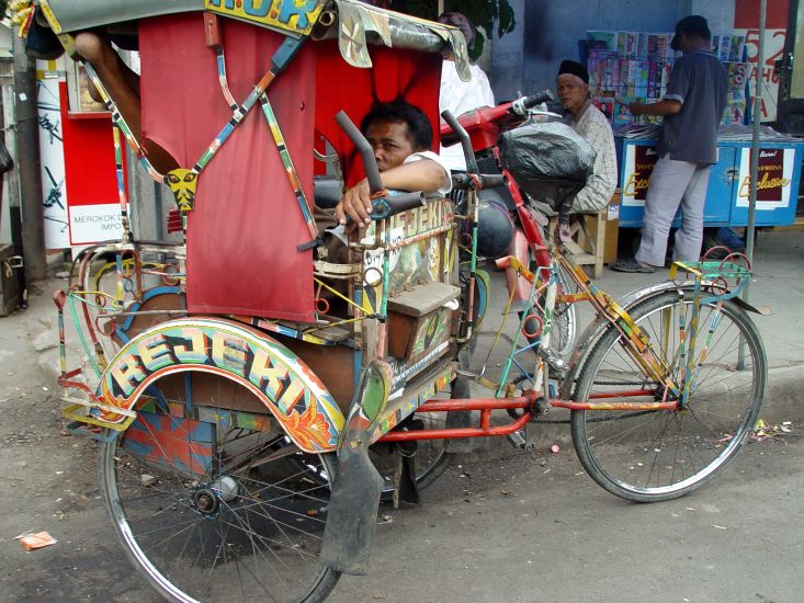 Becak ( bicycle rickshaw ) in Medan in Northern Sumatra