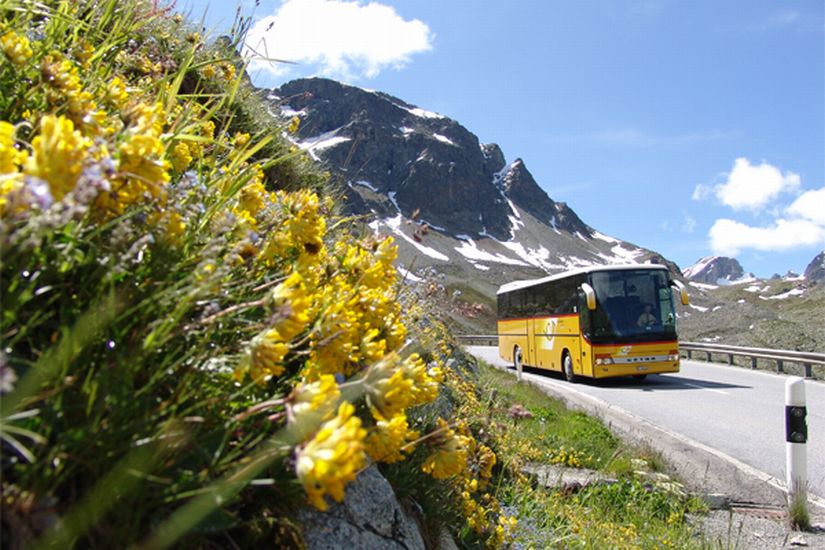 Post bus in the Swiss Alps