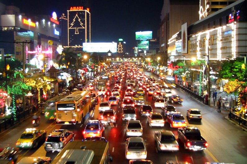 Bangkok rush hour traffic at night