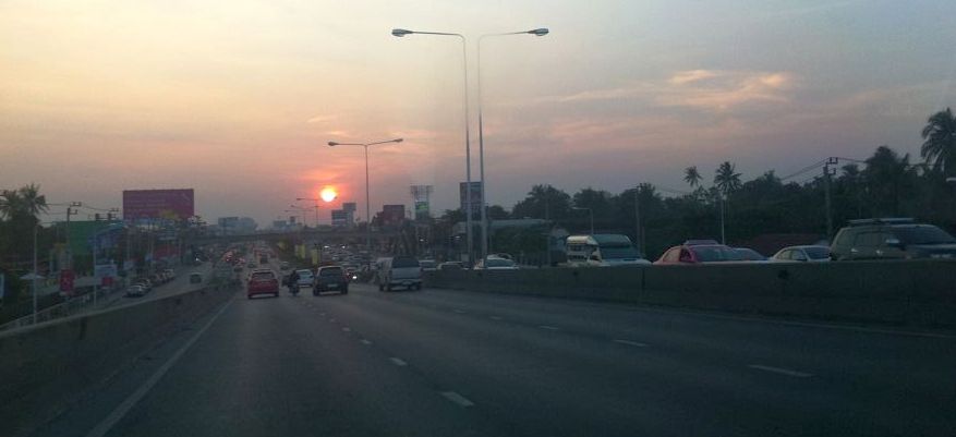 Bangkok evening traffic at sunset