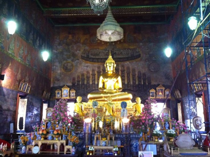 Standing Buddha statue in Wat Rakhang Khositaram in Nonthaburi