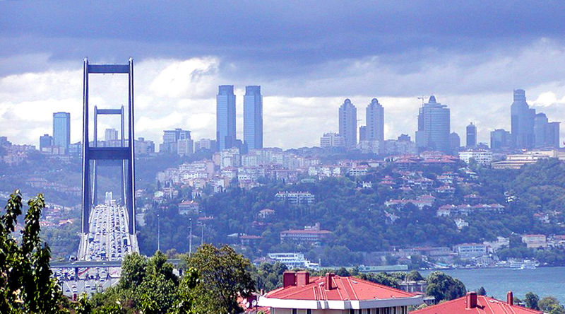 Bosphorus Bridge and High Rise Buildings of European Istanbul