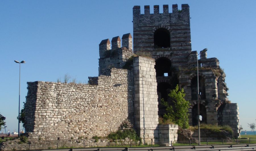 The Marble Tower on the Walls of Constantinople in Istanbul in Turkey