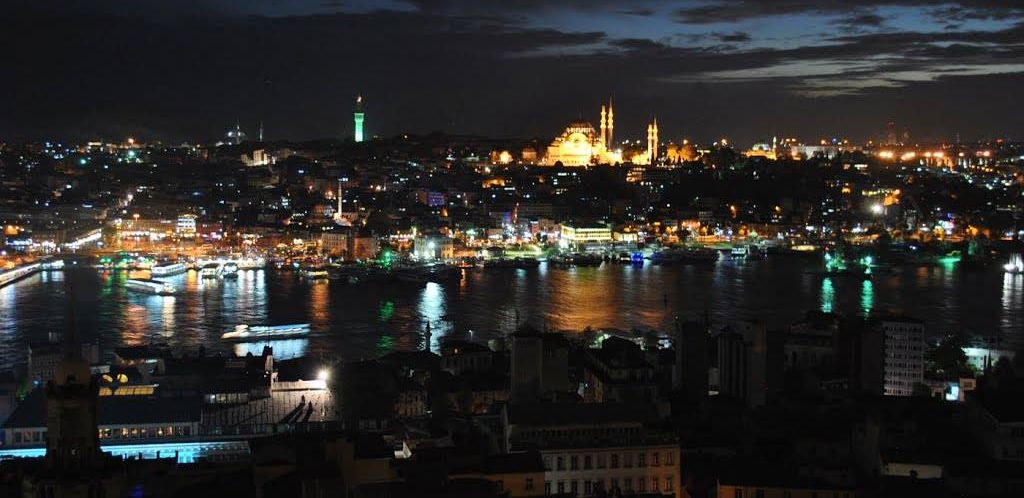 Bosphorus illuminated at night