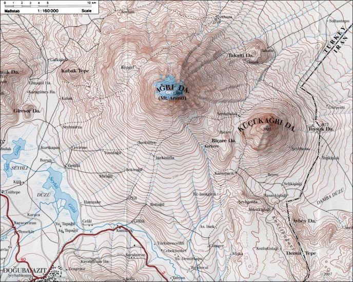 Map of Mount Ararat ( Agri Dag ) 5165 metres - highest mountain in Turkey