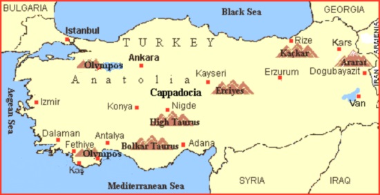 Turkey Mountains Map