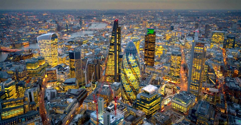 Aerial view of The "Gherkin" in London