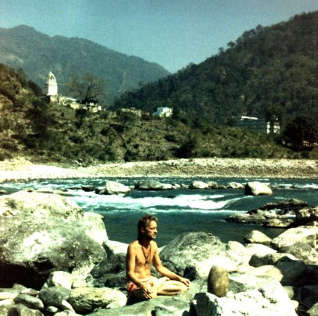 Meditating by the Ganga ( Ganges ) River in India