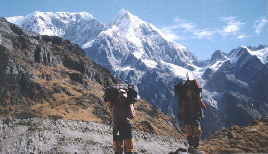 An account and photographs of a trek in the Nepal Himalaya up the Likhu Khola Valley to the Zurmacher Glacier then crossing the Gyajo La high pass into The Nupenobug Khola Valley