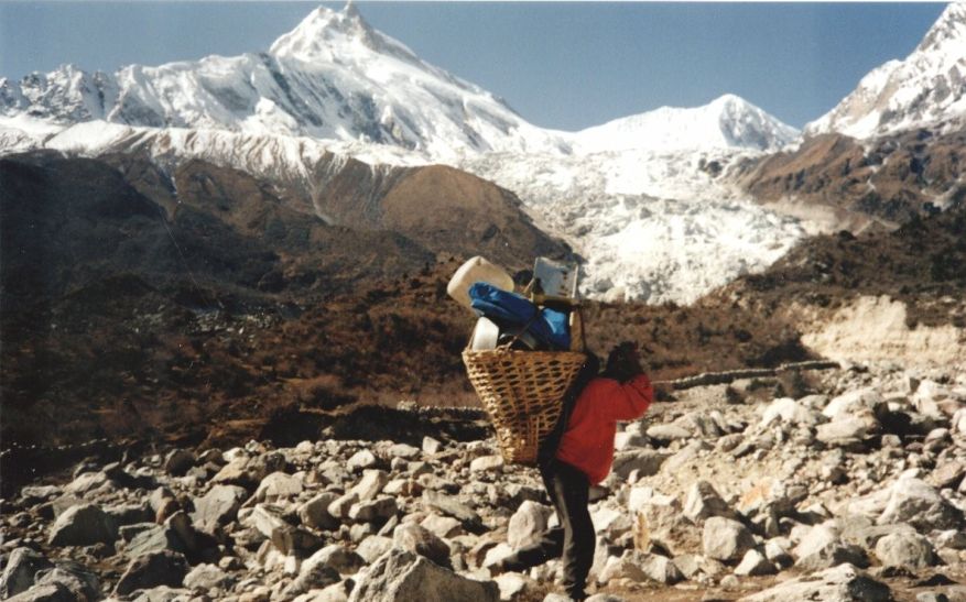 Mount Manaslu on route from Samagaon to Samdu in the Buri Gandaki Valley of the Nepal Himalaya