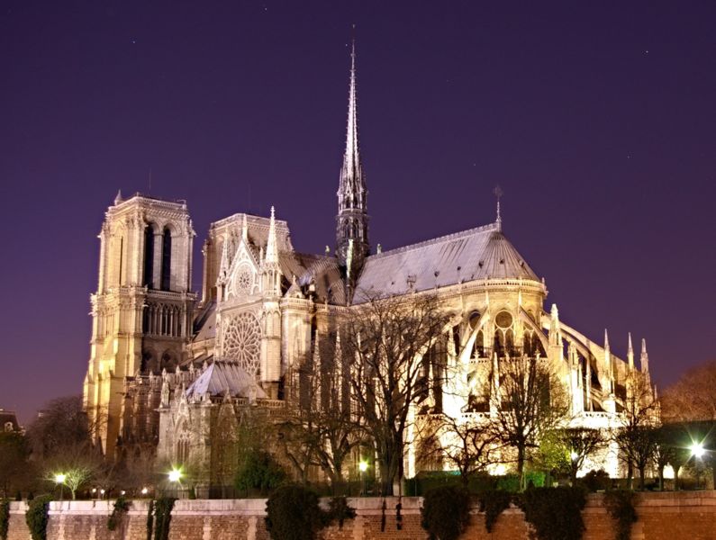 Notre Dame Cathedral illuminated at night