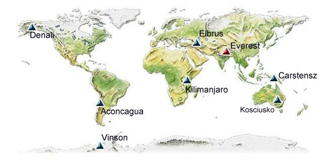 Location map - highest mountains of the seven continents