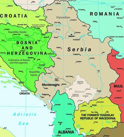 Map of The Balkans: Slovenia, Croatia, Bosnia, Serbia, Macedonia ...