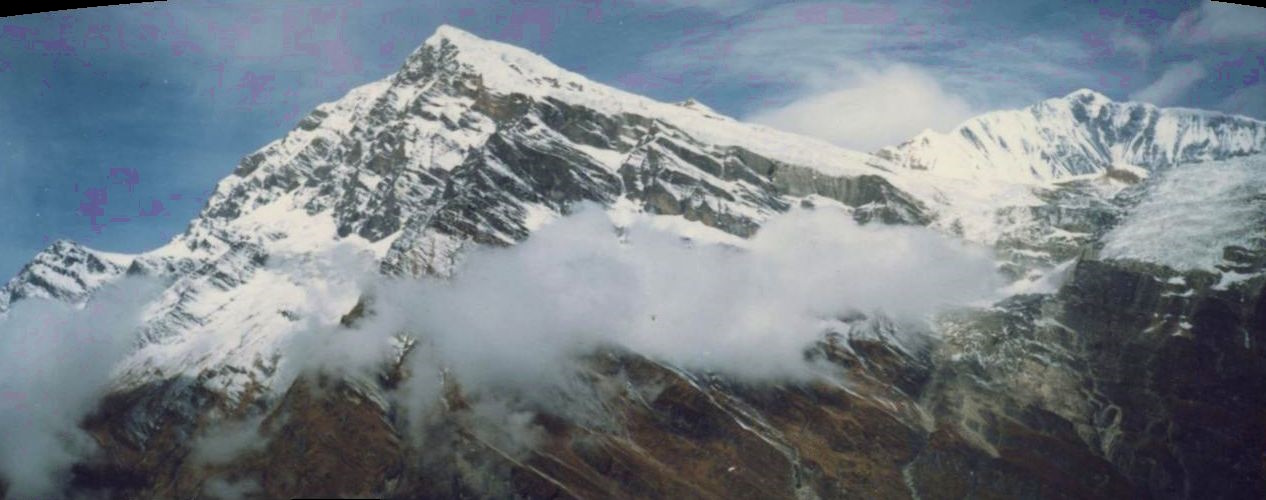 Manapathi Peak ( 6380m ) and Dhaulagiri V ( 7616m ) from above Italian Base Camp