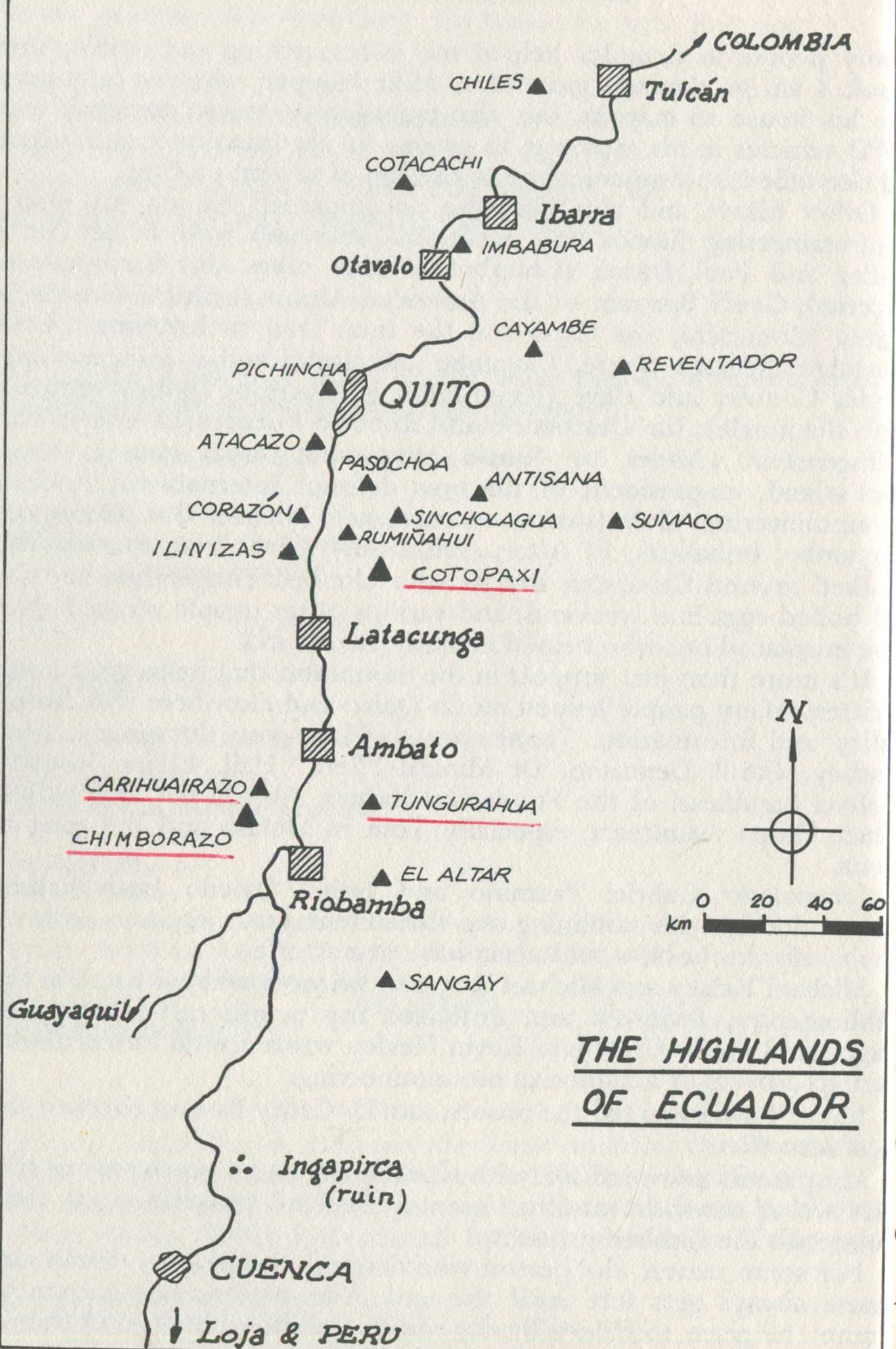 Map of Ecuador Peaks
