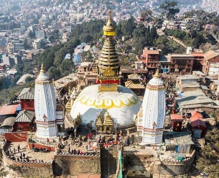 Aerial view of Swayambunath ( the "Monkey Temple " ) in Kathmandu
