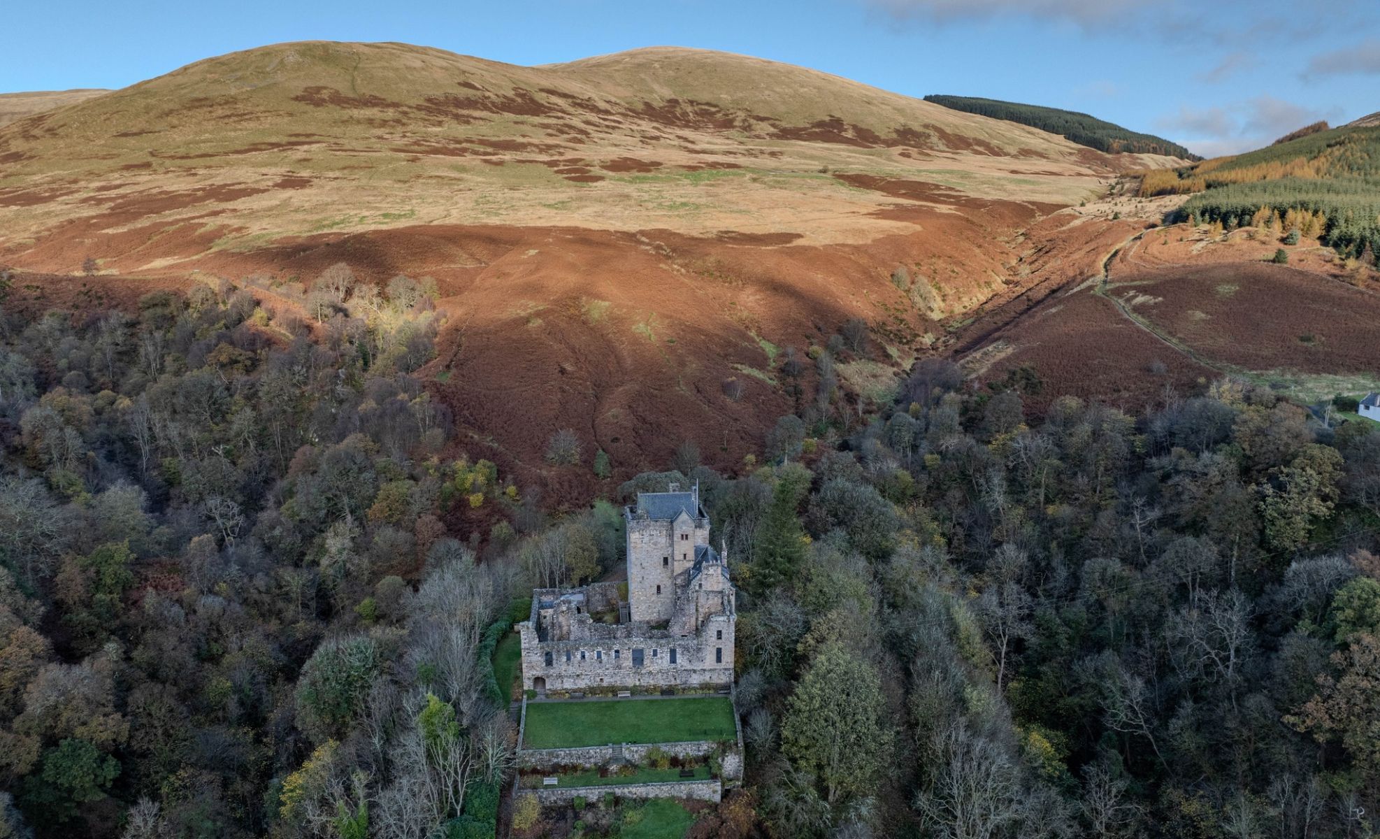 Aerial view of Castle Campbell